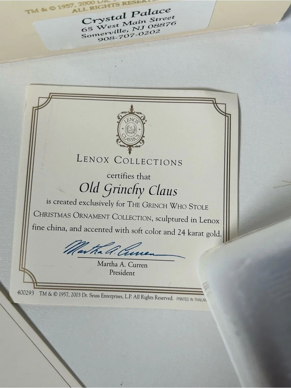 Lenox Old Grinchy Claus Grinch Ornament 24K Gold Dr Seuss w Box COA